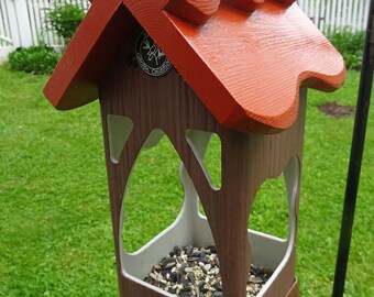 Birdfeeder,PVC feeder,hanging tray feeder,suet holder,ez fill ez clean,weatherable,open viewing,fully functional,contemporary,made in USA