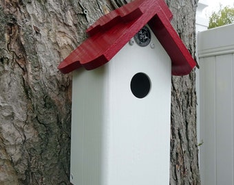 All PVC weatherable Bluebird house, nesting box, fully functional virtually maintenance free, post mount, modern, Made in US hand crafted