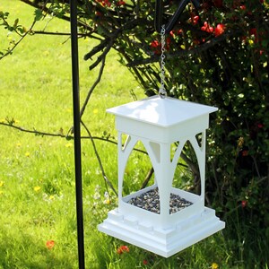 Outdoor vinyl bird feeder tray feeder PVC decorative low maintenance Bridgeport EZ Clean hanging Bird feeder Gothic style Made in the USA image 3