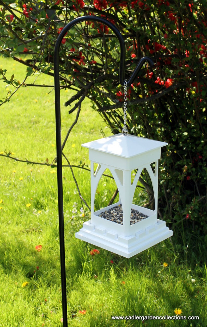 Outdoor vinyl bird feeder tray feeder PVC decorative low maintenance Bridgeport EZ Clean hanging Bird feeder Gothic style Made in the USA image 3