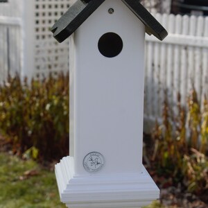 PVC post mount bird house for Nuthatch and small birds. All season all PVC, EZ clean, assembled, pvc post cap alternative Buffalo made image 6