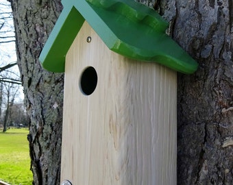 hanging or post mount Bluebird birdhouse, Vinyl and wood US made outdoor birdhouse, birdhouse for bluebirds and other birds