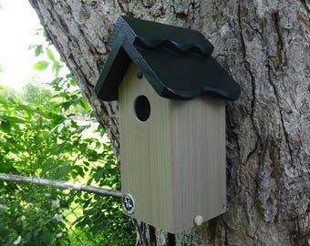 Bluebird house, PVC,cedar wood, modern, outdoor birdhouse, fully functional, virtually maintenance free, post mount,contemporary,made in USA