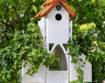 Tour pour les amoureux de la nature, tour de lierre en PVC, jardinières à toit ouvert, cabane pour oiseaux nettoyable, mangeoire pour les oiseaux, fabrication américaine, décoration de jardin, jardinière autoportante en PVC