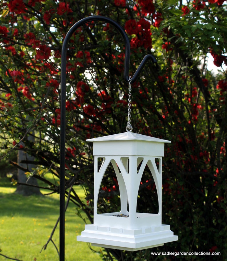 Outdoor vinyl bird feeder tray feeder PVC decorative low maintenance Bridgeport EZ Clean hanging Bird feeder Gothic style Made in the USA image 5