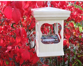 Bird feeder modern Outdoor Birdfeeder PVC decorative woodgrain style- no assemble required hanging Birdfeeder -tray style- Made in the USA