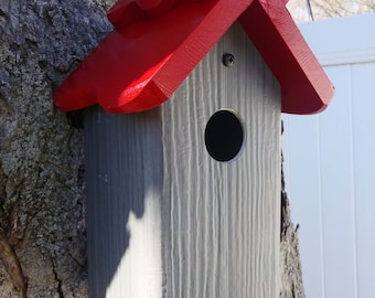 Bluebird house, PVC, cedar wood, outdoor birdhouse, weatherable birdhouse, virtually maintenance free, EZ open,post mount,modern,Made in USA