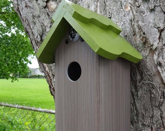 All PVC weatherable Bluebird house, nesting box, fully functional virtually maintenance free, post mount, modern, Made in US hand crafted