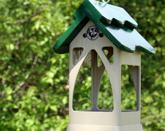 outdoor hanging PVC bird feeder - unique style - wishing well - fully functional - handmade -  USA made - ez clean - ez fill - open viewing