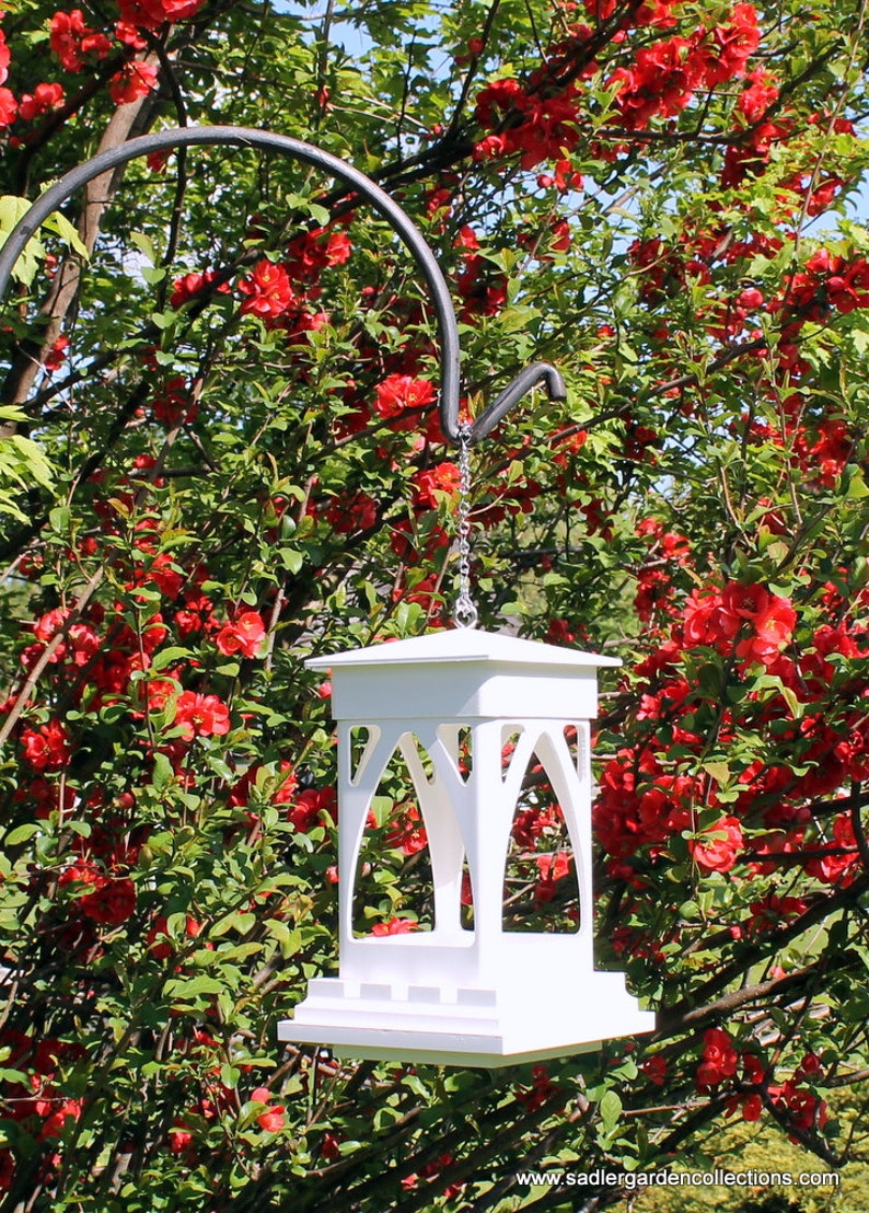 Outdoor vinyl bird feeder tray feeder PVC decorative low maintenance Bridgeport EZ Clean hanging Bird feeder Gothic style Made in the USA image 4