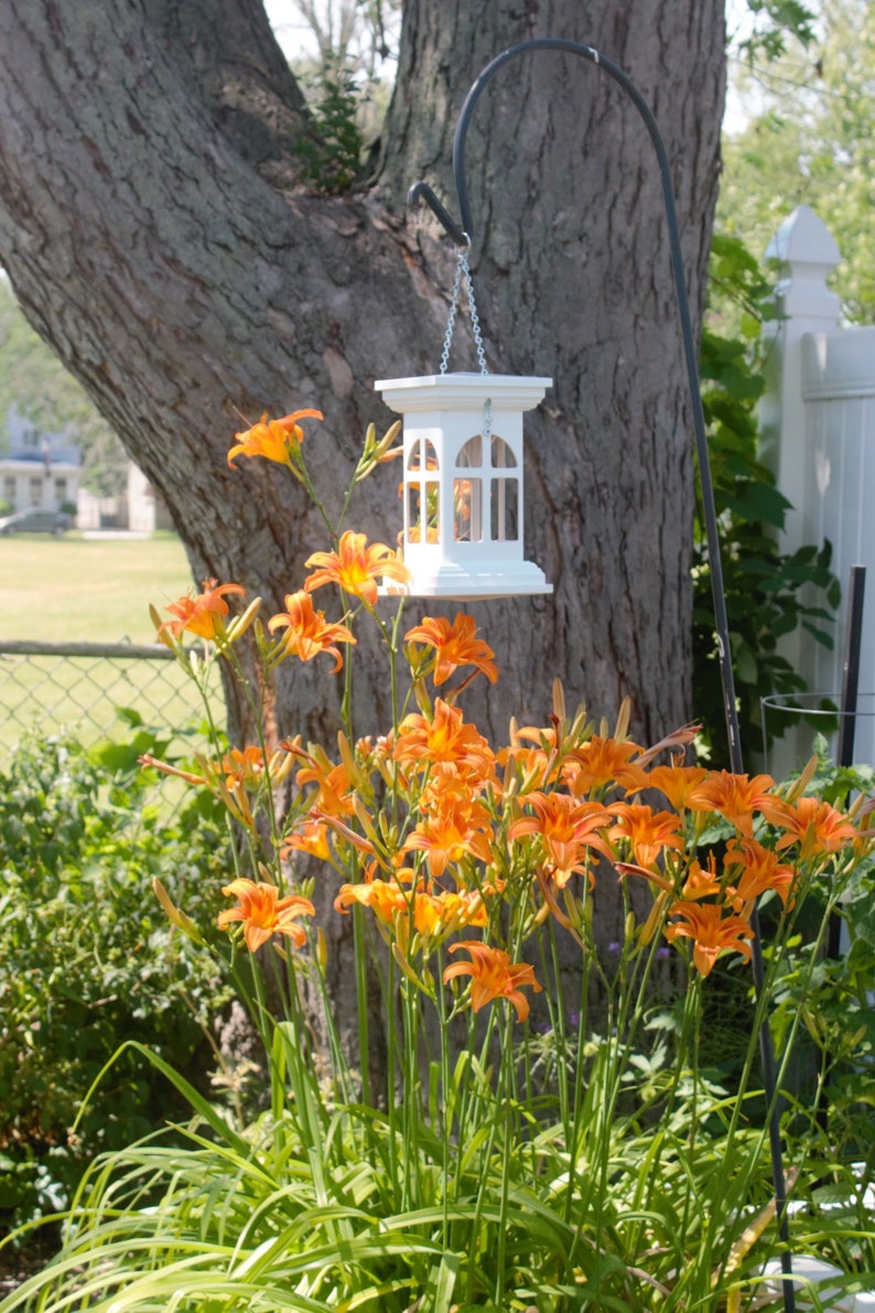 Bird lovers' choice white everlasting vinyl hanging bird tube feeder, Windows style, durable, multiply openings, ez fill, ez clean, US made image 9