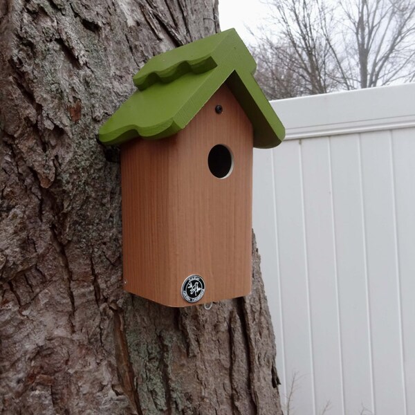 Bluebird house,PVC.cedar wood,modern,outdoor birdhouse,fully functional,virtually maintenance free,post mount,contemporary,made in USA