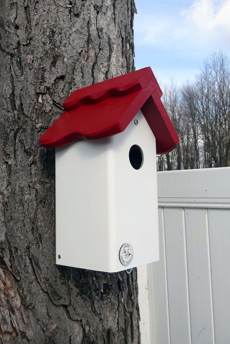 Bluebird house,PVC, cedar wood, modern, outdoor birdhouse, fully functional, virtually buy maintenance free, post mount,contemporary,made in USA