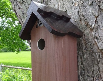 All PVC weatherable Bluebird house, nesting box, fully functional virtually maintenance free, post mount, modern, Made in US hand crafted