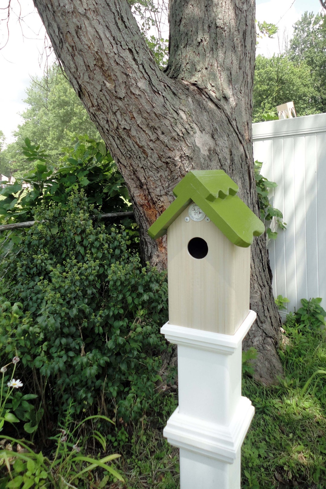 Birdhouse Post Topper, Weatherable Vinyl and Wood Outdoor Birdhouse