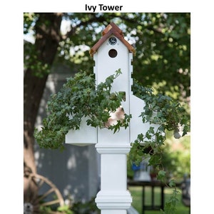 PVC Ivy tower, unique planter, cleanable bird house, bird feeder, suet holder, US made, functional garden accent, PVC free standing planter image 1