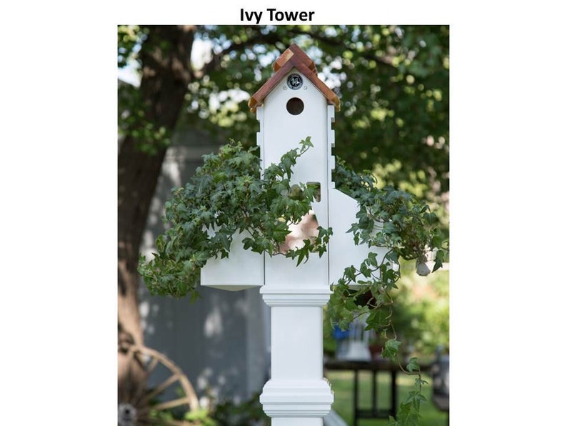 PVC Ivy tower, unique planter, cleanable bird house, bird feeder, suet holder, US made, functional garden accent, PVC free standing planter image 1