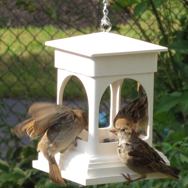 White PVC tray birdfeeder. durable, decorative, hand made in USA.  - ez fill - ez clean  -  Small birds, The Diner