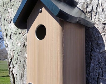 Bluebird house, PVC,cedar wood,outdoor birdhouse,fully functional,virtually maintenance free,post mount,modern,Made in USA