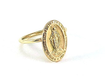 Divine Mother Ring - Solid Gold Ring // Virgin Mary Ring // Mother Mary Ring // Religious Jewelry // Miraculous Medal
