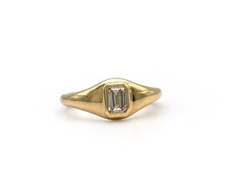 PORT Diamond Signet Ring in 14k Yellow Gold. 0.30ct GIA Certified Emerald Cut Genuine Diamond Ring