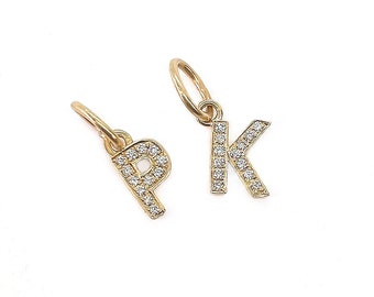 Diamond Initial Charms - Solid Gold Initial Charms / Diamond Letter Charms / Cadeau Idee / Fijne Sieraden / Gouden Charme / Kerstcadeau Idee