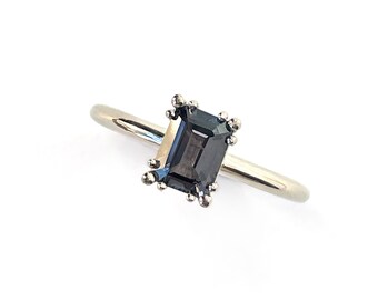 Emerald Cut Spinel Solitaire Engagement Ring - 0.99ct Spinel ANNA Ring in 14k White Gold