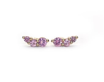 Pink Sapphire Studs in 14k Gold - FARA Studs. Fine Jewelry. 14k Rose Gold Studs. 14k Yellow Gold Studs. Ear Climbers.