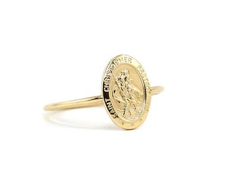 St. Christopher Ring -  solid gold ring // st. christopher charm // religious medal // religious ring // travel talisman
