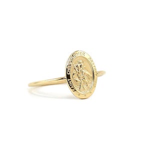 St. Christopher Ring solid gold ring // st. christopher charm // religious medal // religious ring // travel talisman image 1