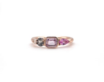 One of a Kind ROWE Ring No.3 w/ natural sapphires and diamond in solid 14k rose gold. Ready to Ship