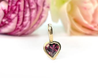 Garnet DESI Heart Charm in Solid 14k Gold - Solid Gold Heart Pendant. Fine Jewelry. Heart Charm. Birthstone Jewelry. Mother's Day