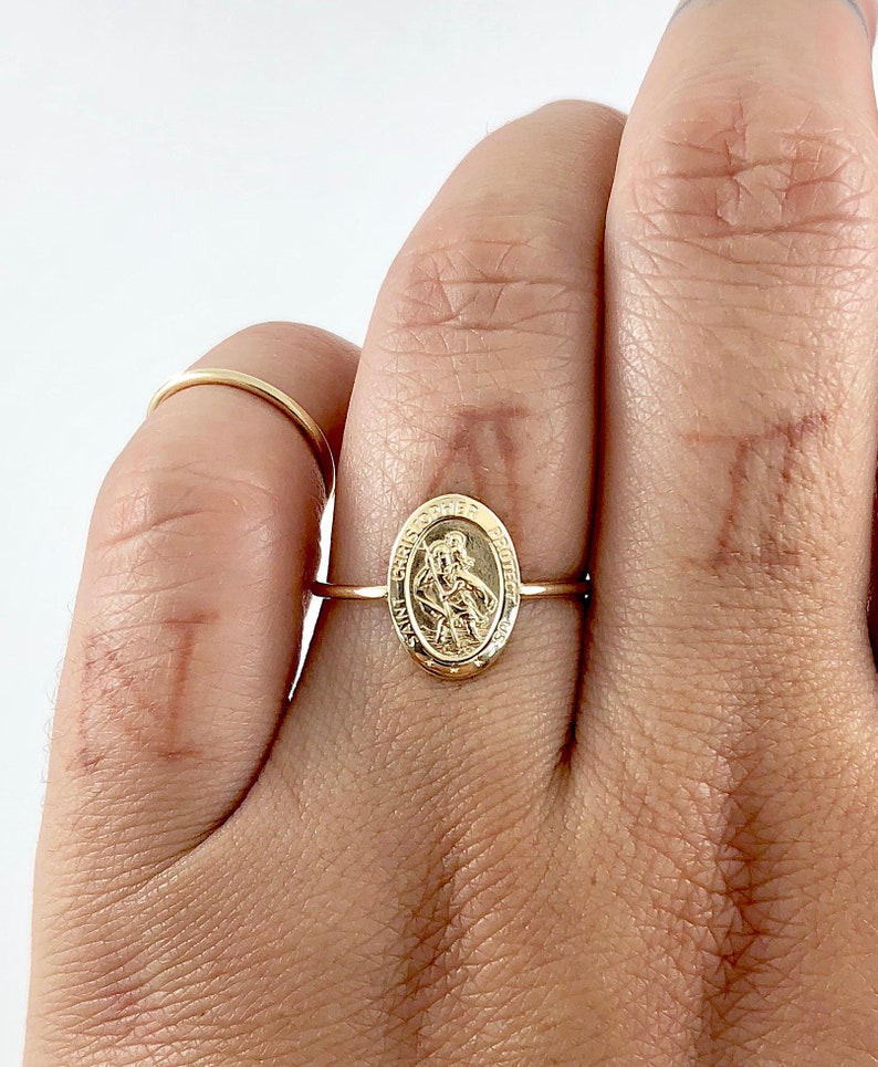 St. Christopher Ring solid gold ring // st. christopher charm // religious medal // religious ring // travel talisman image 4
