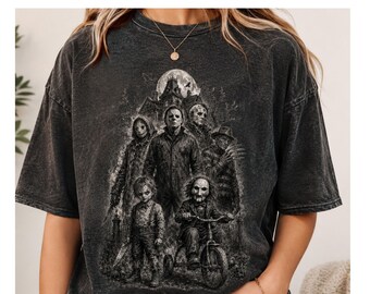 Classic Halloween Horror Characters Png, Vintage Halloween Shirt Graphic, Spooky Season Halftone Design, Retro Scary Movie Png, Digital File