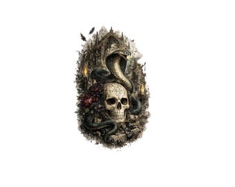Floral Skull PNG, Gothic Rose Skull Clipart, Sublimation Design, Dark Floral Tattoo Art, Skull And Roses PNG, Digital Download