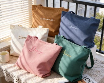 Bolsa de regalo personalizada para dama de honor, bolso de mano para dama de honor, bolso de mano de pana, bolso de mano con cremallera, bolso con nombre, bolso con monograma, regalos para bodas.