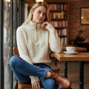 Wool Half Zip Sweater Women Chunky Knit Pullover Cozy Oversized Knitwear Gift for Her