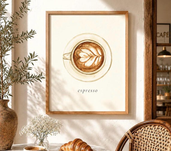 Espresso Wall Art Kitchen, Wall Art Print | Cafe Artwork| Coffee Bar Decor | Cozy Kitchen Wall Decor | European Cottage Art