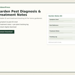 Garden Pest Diagnosis Printable, Plant Problem ID Chart, Treatment Tracking Notes PDF