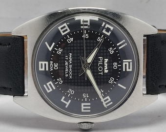 Vintage HMT Pilot Mechanical Watch – 17 Jewels Black Dial Hand-Winding Men's Wristwatch