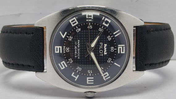 Vintage HMT Pilot Mechanical Watch – 17 Jewels Black Dial Hand-Winding Men's Wristwatch
