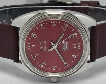 Vintage HMT Kohinoor Mechanical Watch – 17 Jewels Red Dial Hand-Winding Men's Wristwatch