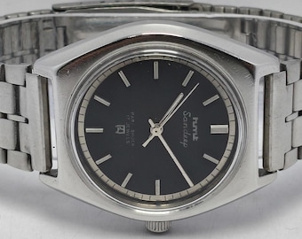 Vintage HMT Sandeep Mechanical Watch – 17 Jewels Black Dial Hand-Winding Men's Wristwatch