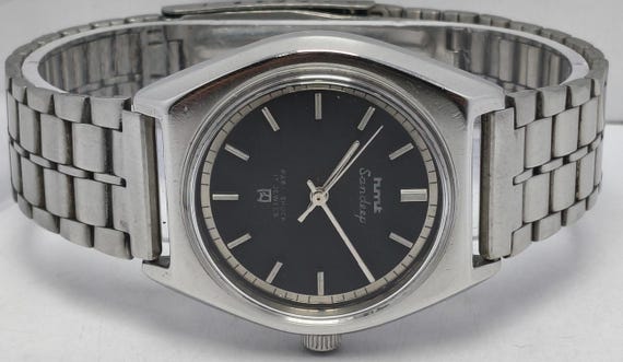 Vintage HMT Sandeep Mechanical Watch – 17 Jewels Black Dial Hand-Winding Men's Wristwatch