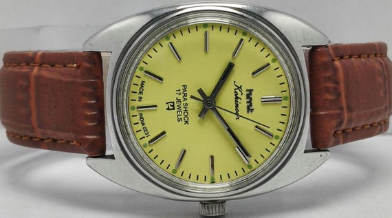 Vintage HMT Kohinoor Mechanical Watch – 17 Jewels Yellow Dial Hand-Winding Men's Wristwatch