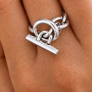Silver Toggle Statement Ring – Chunky T-Bar Link Design