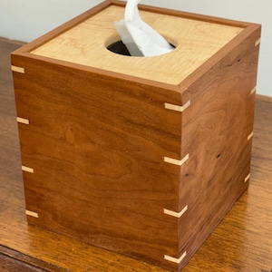 Boutique Tissue Box Cover Handmade out of Cherry and Maple - FREE Shipping To USA