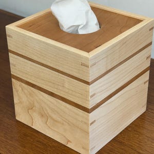 Boutique Tissue Box Cover Handmade out of Maple and Cherry - FREE Shipping To USA