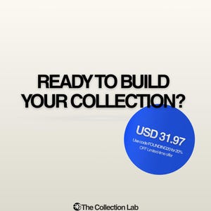 May include: A promotional graphic with the text "READY TO BUILD YOUR COLLECTION?" in bold black letters. A blue circle displays "USD 31.97" and an offer. The Collection Lab logo is at the bottom.