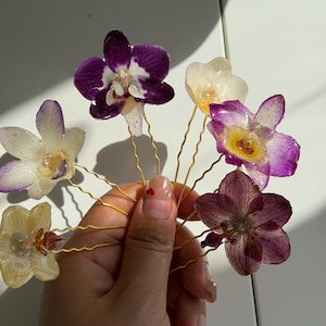 Real Orchid mini U Hair Pin, Pressed Flower Hair Pin, Bridal Hair Accessory, Wedding Floral Hair Pin, Botanical Hair Piece, Bridesmaid Gift